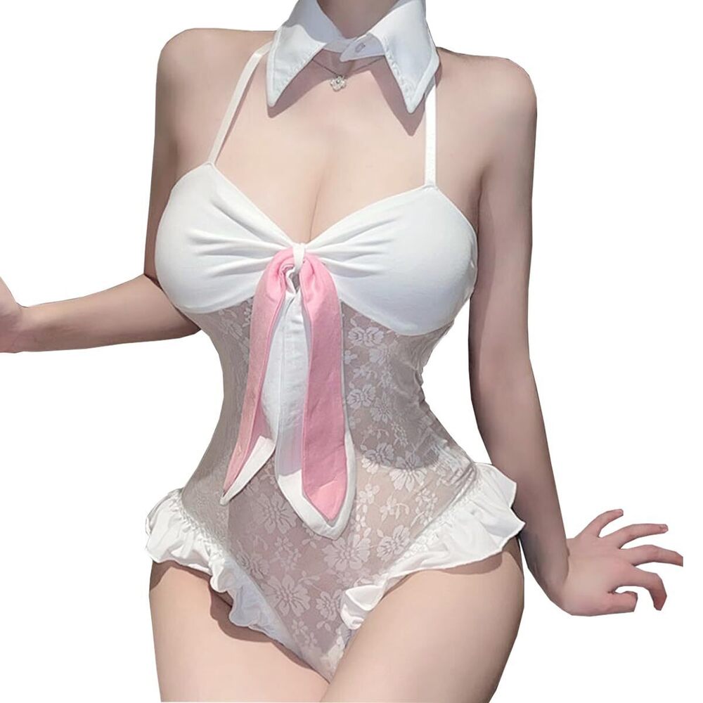 9163 Bunny Suit Mesh Teddy Bodysuit Kawaii Lingerie Anime Lingerie Set